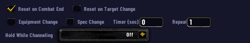 The reset conditions panel in the GRIP-EMS editor with combat and target reset options